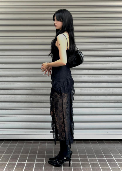 アシンメトリーブラックレースワンピース