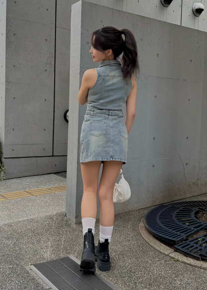 【一部即納】デニムミニワンピース