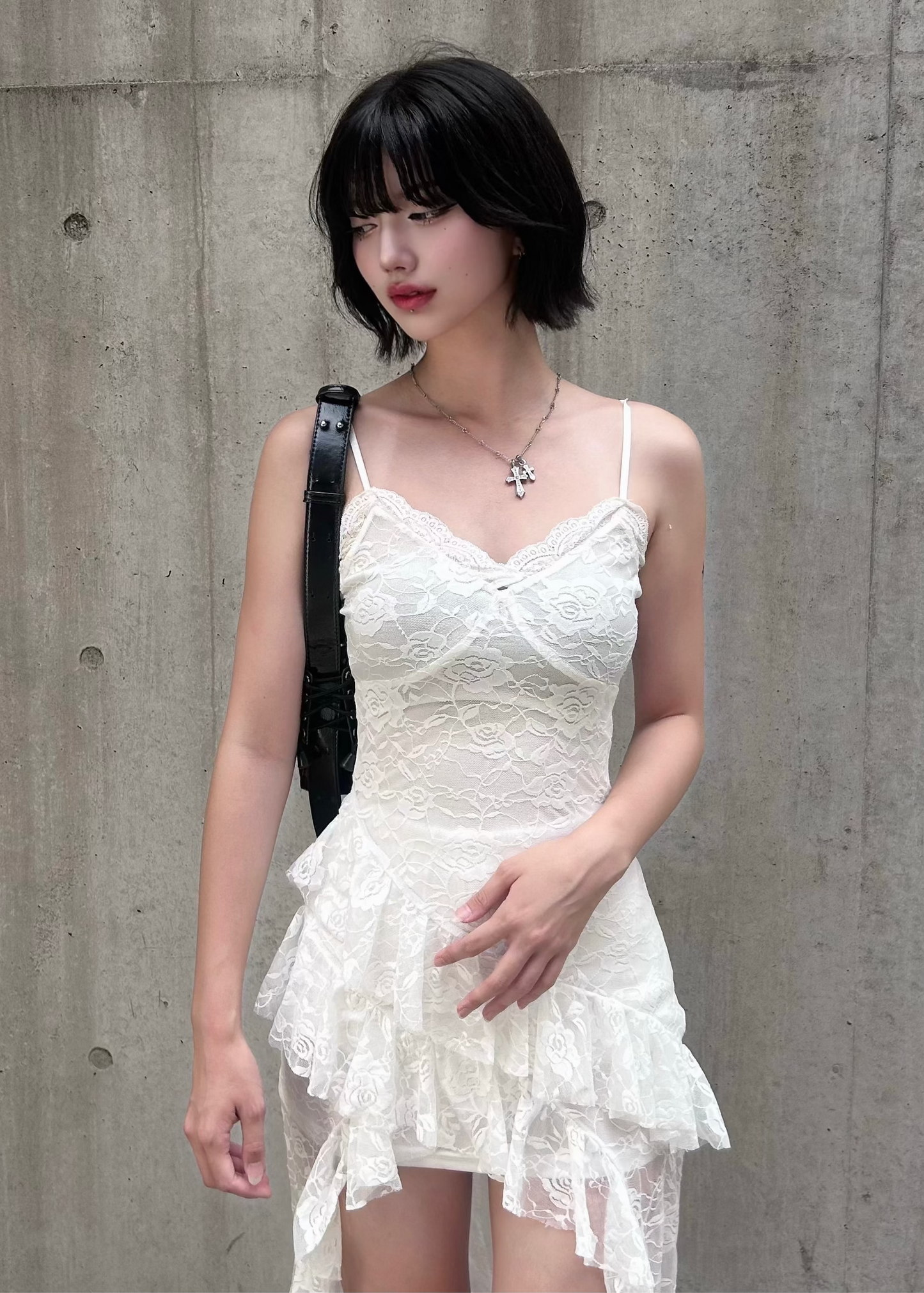ワンピース レース 透け感 ショート アシンメトリー 大人可愛い アシンメトリーホワイトレースワンピース – ZIA