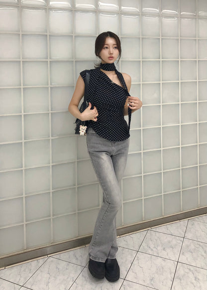 スモークグレーセミフレアパンツ